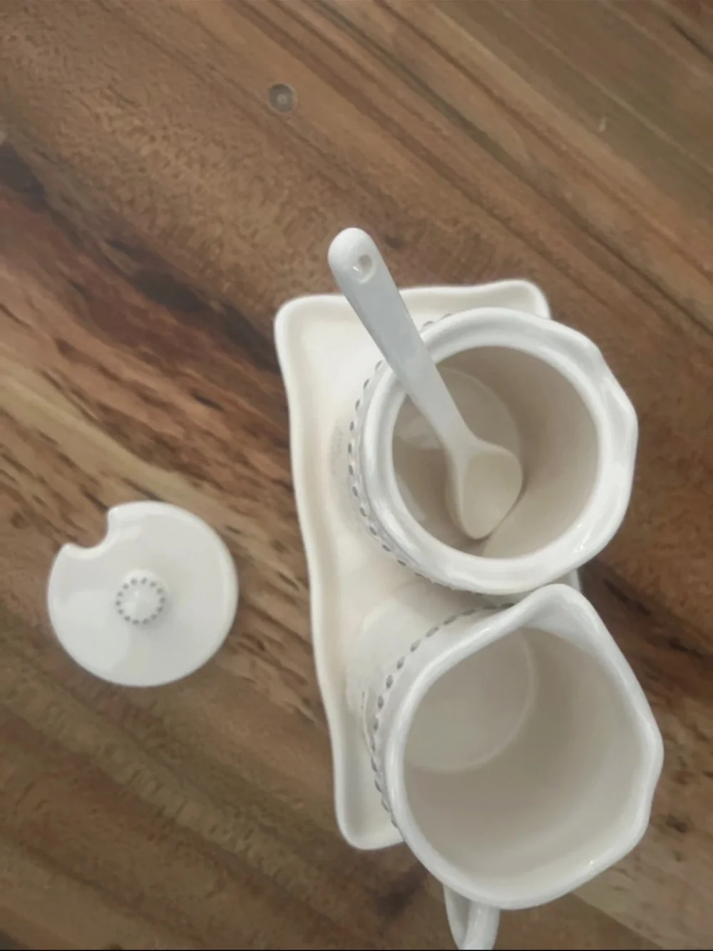 Ceramic Sugar and Creamer Set in White with Tray - Classic Tabletop Serving